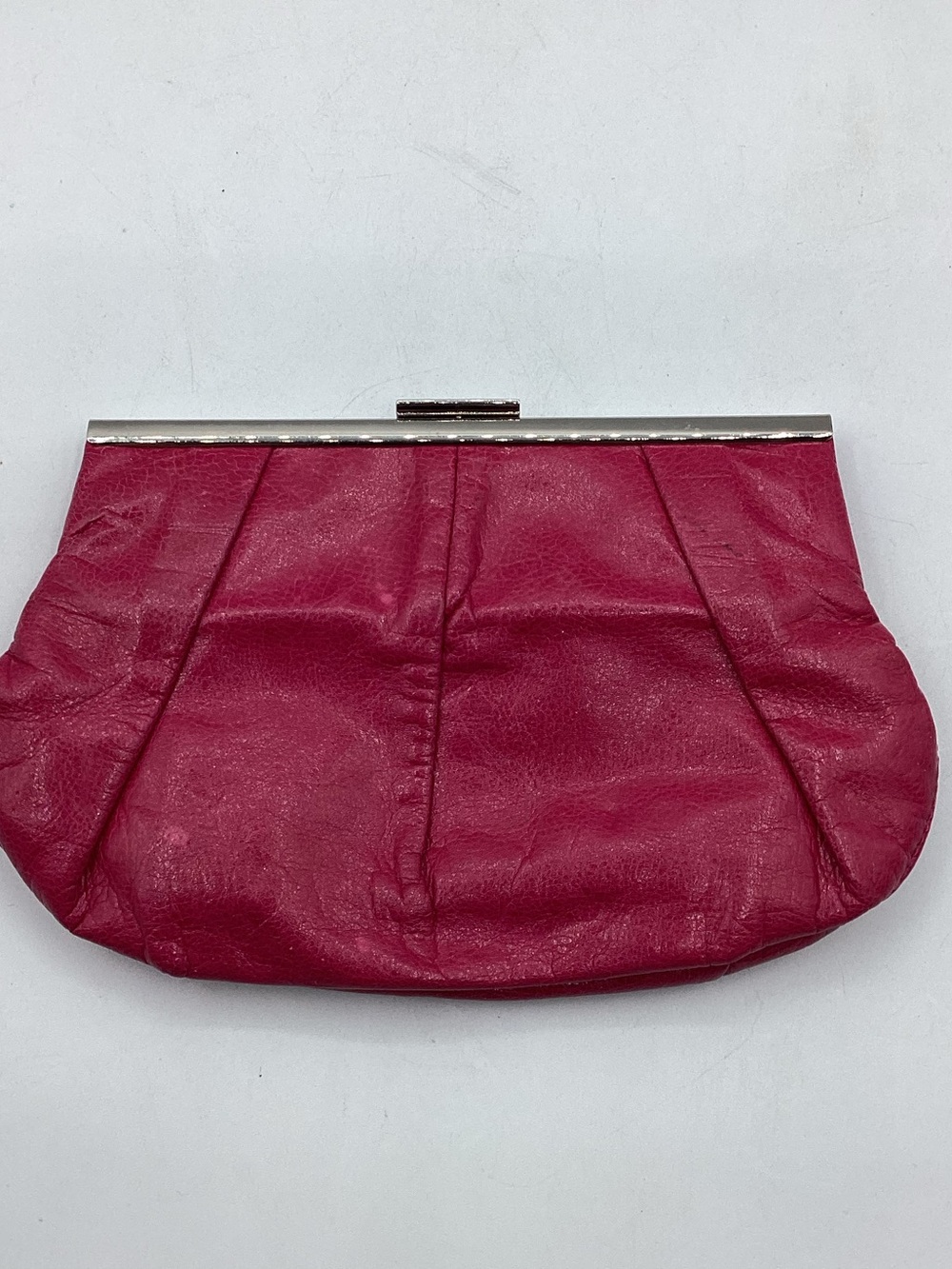 Banana Republic Vintage Cowhide Leather Fuchsia Evening Bag with Clasp Closureh